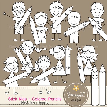 Stick Kids Clipart: Colored Pencil Kids , Stick Figure by JennyL Designs