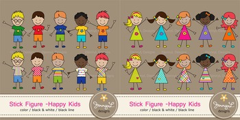 Stick Kids Clipart: Colored Pencil Kids , Stick Figure by JennyL Designs