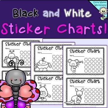 Preview of Sticker Charts - Black and White - Animal, Monster and Insect Themed Easy to Use