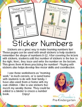 Sticker Numbers by MissBrookesPreK