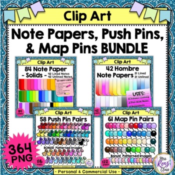 Preview of 364 Clip Art PNGs - Sticky Notes, Push Pins & Map Pins- BUNDLE of 4 Products