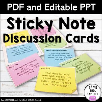 Preview of Sticky Note Discussion Cards & Mats for Book Clubs and Novel Studies PRINT ONLY