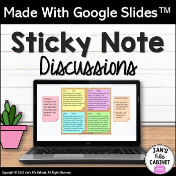 Preview of Sticky Note Discussion Questions for Book Clubs and Novel Studies GOOGLE SLIDES