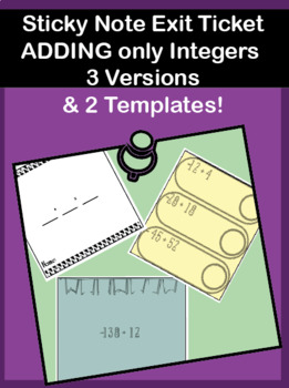 Preview of Sticky Note Exit Ticket Adding Negative Numbers Integers w/ template mini lesson