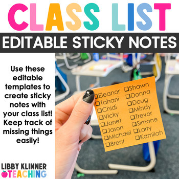 Preview of Missing Assignment Organization | Editable Class List Sticky Notes Checklist
