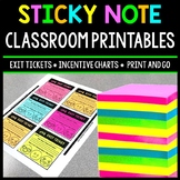 Sticky Note Printables - Exit Tickets - Incentive Charts -