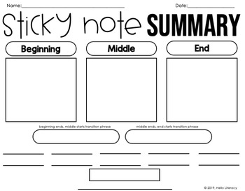 Sticky Note Summarizing Graphic Organizer