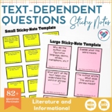 Sticky Note Text-Dependent Question Stems EDITABLE