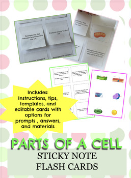 Preview of Sticky Note print template- parts of the cell study cards