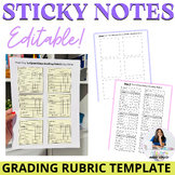 Sticky Notes Post It Grading Rubric Editable Template for 