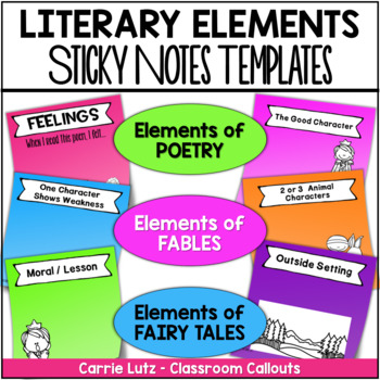Preview of Sticky Notes Templates for Fairy Tales, Fables, and Poetry Literary Elements