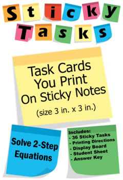 Preview of Sticky Tasks - Task Cards on Sticky Notes - Solving 2-Step Equations