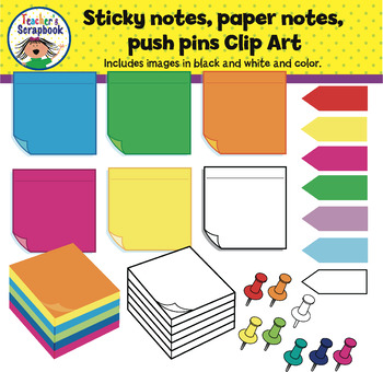 Sticky Notes Paper Notes Push Pins Clip Art By Teachersscrapbook