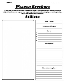 Preview of Stilleto "Informational Brochure" Worksheet & WebQuest