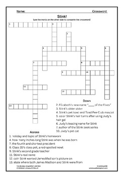 Stink Moody Word Search and Crossword Puzzle (No Prep) by wesleyanite