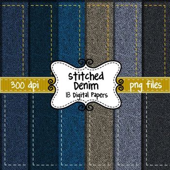 Preview of Stitched Denim Digital Background Paper for Commercial Use ~ Scrapbook Paper