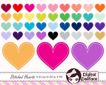Stitched Heart Clipart / Valentine Clip Art by Digital Dollface | TPT