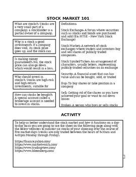 Preview of Stock Market 101 Guide/Activity