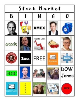 Preview of Stock Market Bingo Playing Cards - Word