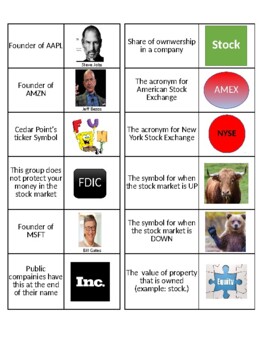 Preview of Stock Market Bingo - cards you “pull out of the hat” - PDF