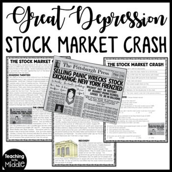 Preview of Stock Market Crash Great Depression Reading Comprehension Worksheet