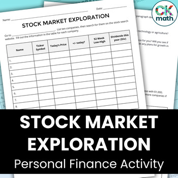 Preview of Stock Market Exploration - Personal Financial Literacy Research Activity