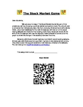 Preview of Stock Market Game QR Code Tracking Project - Distance Learning