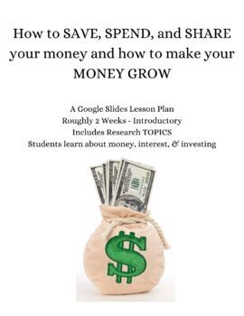 Preview of Stock Market Introductory Lesson Plan - save, spend, share, grow your income