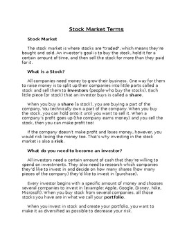 stock market project essay