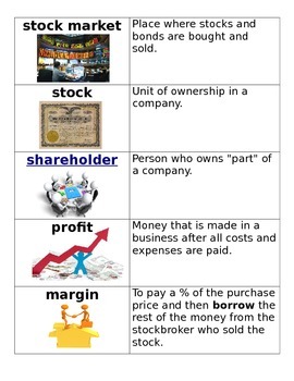 Preview of Stock Market Vocabulary Cards
