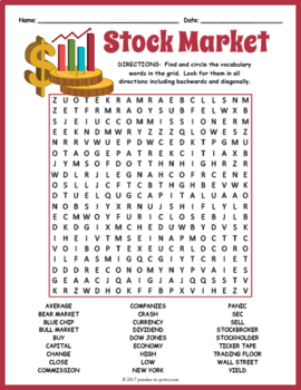 Stock Market Word Search by Puzzles to Print | Teachers Pay Teachers