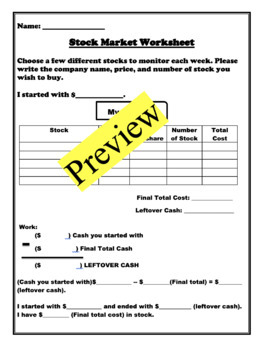 Preview of Stock Market Worksheets