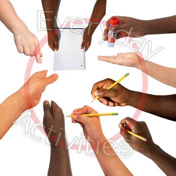 Preview of Stock Photo Diverse with People of Color Bundle 9 Holding Pencils Pressing