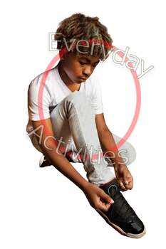 Preview of Stock Photo Person Of Color 12 Year Old Child Tying Shoe 7th Grader