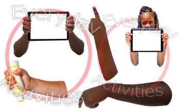 Preview of Stock Photos Diverse Mockups, Pointing, Holding Yellow Bingo Dauber Holding Ipad
