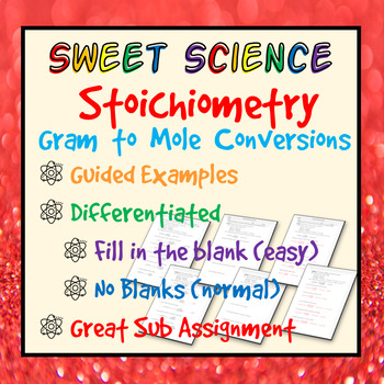 Preview of Stoichiometry Worksheet: One Step Gram to Mole Conversions - Differentiated
