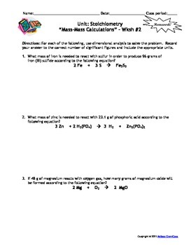 Preview of Homework Worksheets: Stoichiometry - Set of 8!  Answers included!