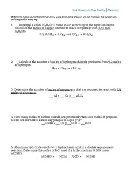 Preview of Stoichiometry In-Class Practice Packet- Regulars