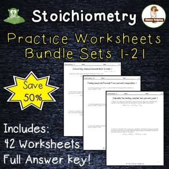 Preview of Stoichiometry Moles Worksheet Bundle Sets 1-21