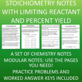 Preview of Stoichiometry Notes with Limiting Reactant and Percent Yield for Chemistry