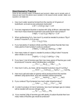 Preview of Stoichiometry Practice