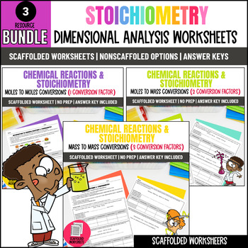 Preview of Stoichiometry Problems Worksheet Bundle for Chemistry