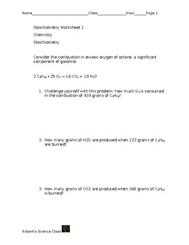 Preview of Stoichiometry Worksheet 1