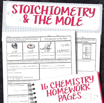 Preview of Stoichiometry and the Mole Chemistry Homework Page Unit Bundle