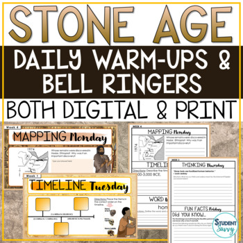Preview of Stone Age Bell Ringers - Warm Ups - Morning Work Mapping Timeline Vocabulary