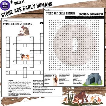 Preview of Stone Age Early Humans Fun Worksheets - Word Search And Crossword