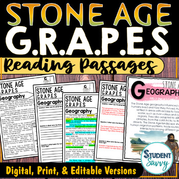 Preview of Stone Age GRAPES Activities Reading Passages Early Humans Geography Economy