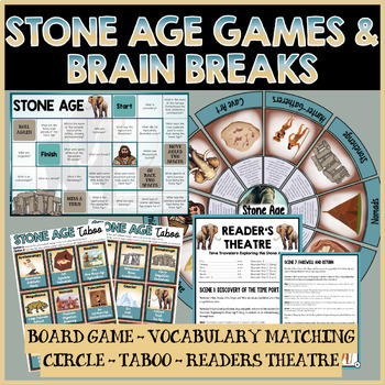 Preview of Stone Age Games & Brain Breaks Bundle | Prehistory & Early Humans Fun Activities