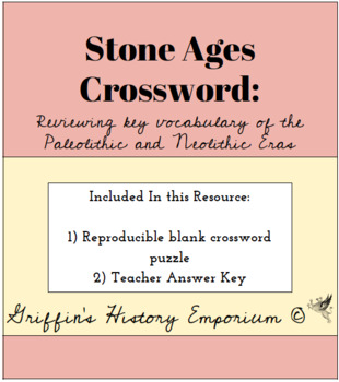Stone Ages Crossword Puzzle by Griffin s History Emporium TPT