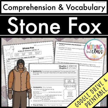 Preview of Stone Fox | Comprehension Questions and Vocabulary by chapter